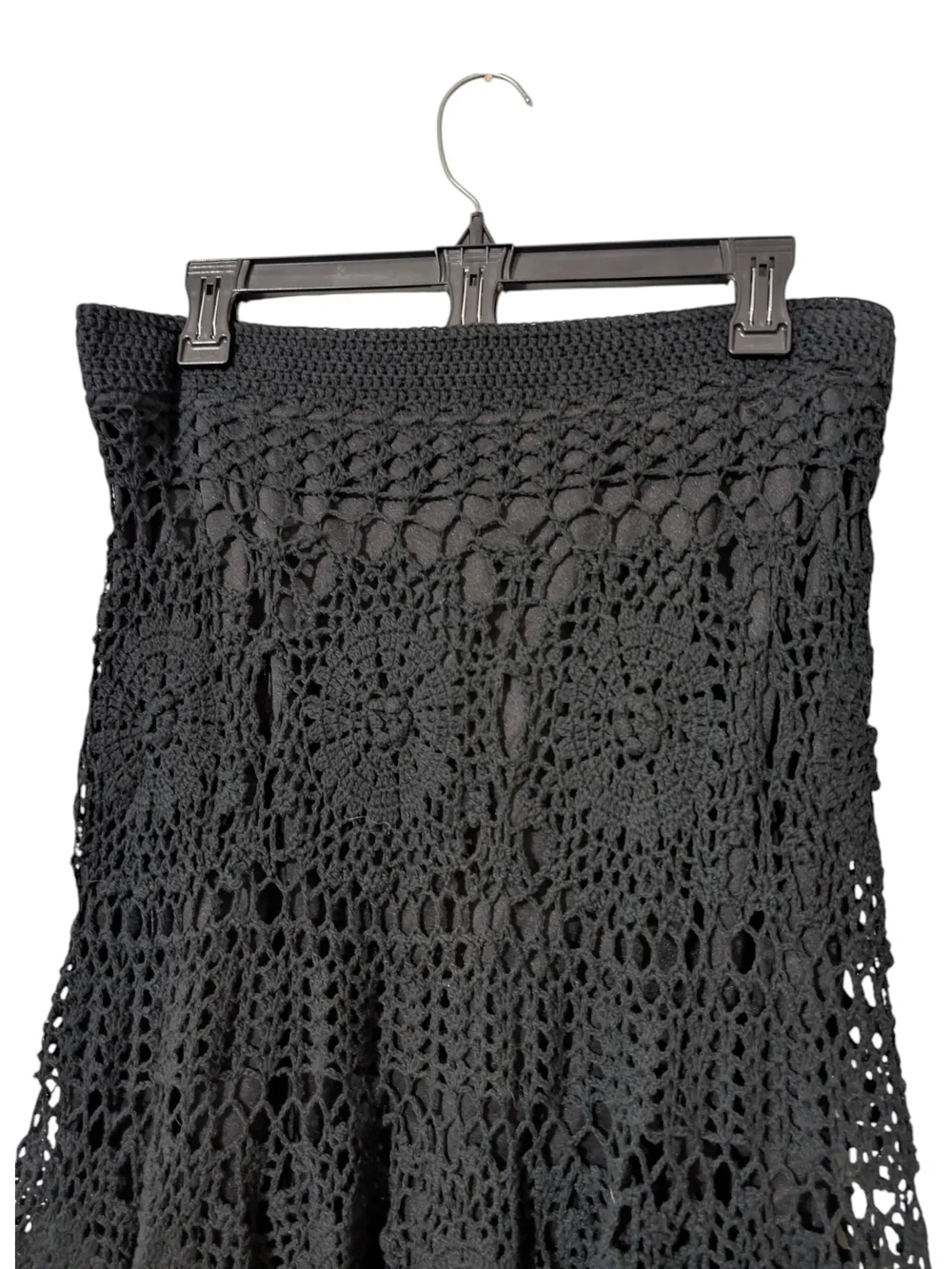 V Cristina Black Crochet A-line Skirt with Flared Hem